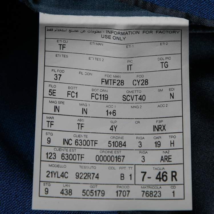 Pre Owned Tom Ford Blue Wool Single-Breasted Suit S  