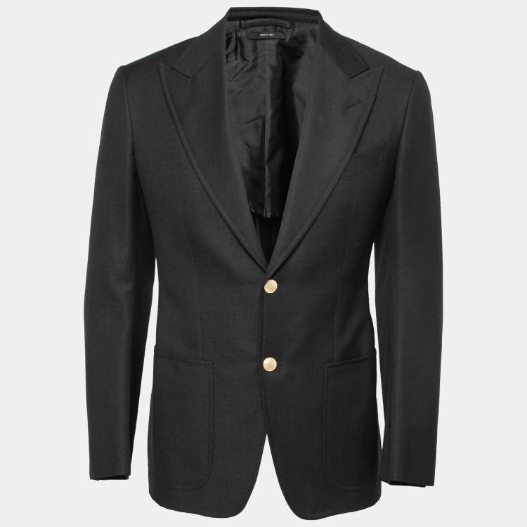 Pre Owned Tom Ford Black Textured Wool-Crepe Single-Breasted Blazer S   