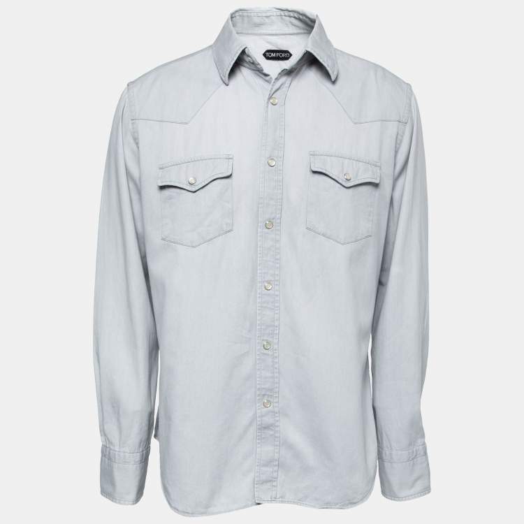 Pre Owned Tom Ford Grey Cotton Long Sleeve Shirt L   