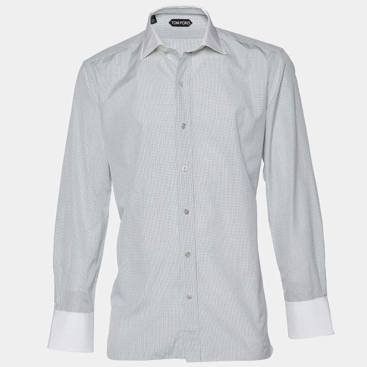 Pre Owned Tom Ford White Check Cotton Button Front Shirt 3XL