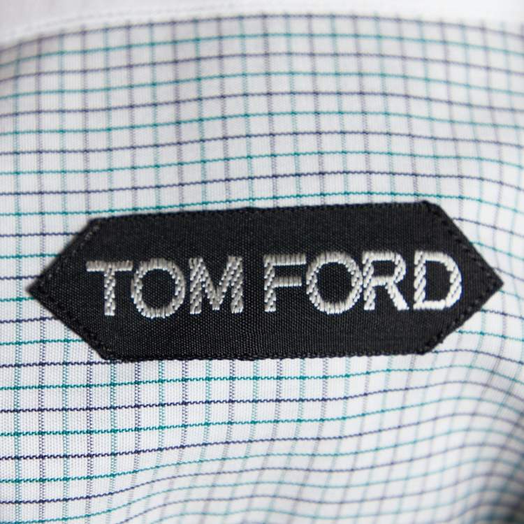 Pre Owned Tom Ford White Check Cotton Button Front Shirt 3XL