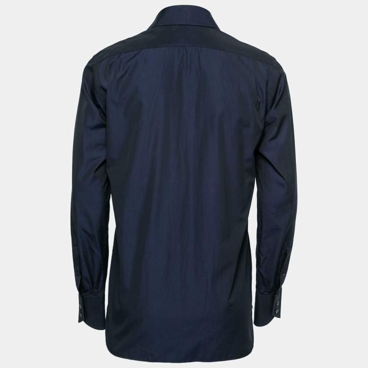 Pre Owned Tom Ford Dark Blue Cotton Button Front Shirt M