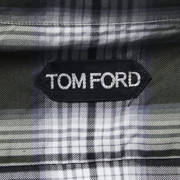 Pre Owned Tom Ford Grey Plaid Cotton Button Front Shirt XL