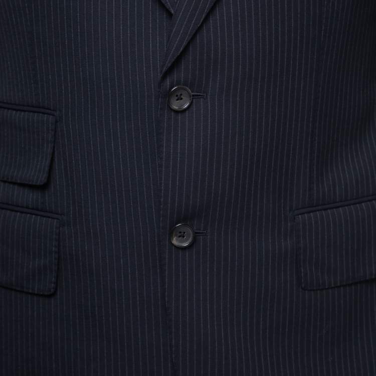Pre Owned Tom Ford Navy Blue Striped Patterned Wool Suit M