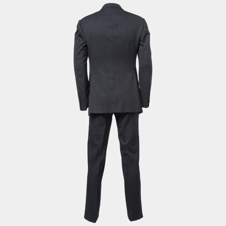 Pre Owned Tom Ford Dark Grey Patterned Wool Suit M