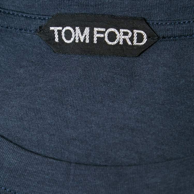 Pre Owned Tom Ford Navy Blue Cotton-Blend Crewneck Polo T-Shirt XL