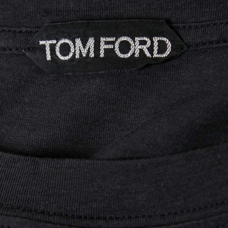 مملوكة مسبقًا Tom Ford Dark Grey Cotton-Blend Crewneck Polo T-Shirt XL