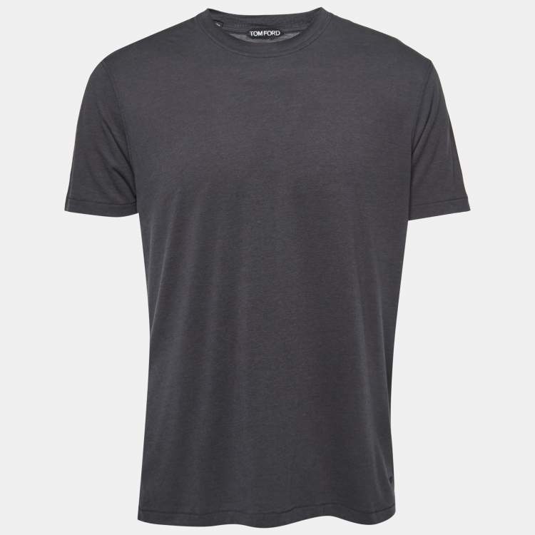 مملوكة مسبقًا Tom Ford Dark Grey Cotton-Blend Crewneck Polo T-Shirt XL