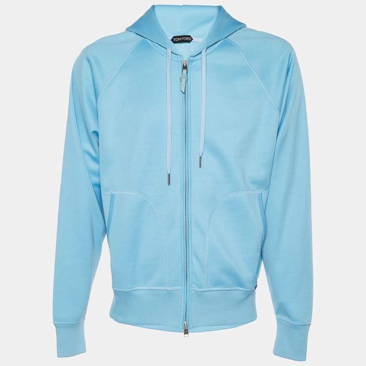 مملوكة مسبقًا Tom Ford Blue Technical Cotton Zip Up Hoodie XL
