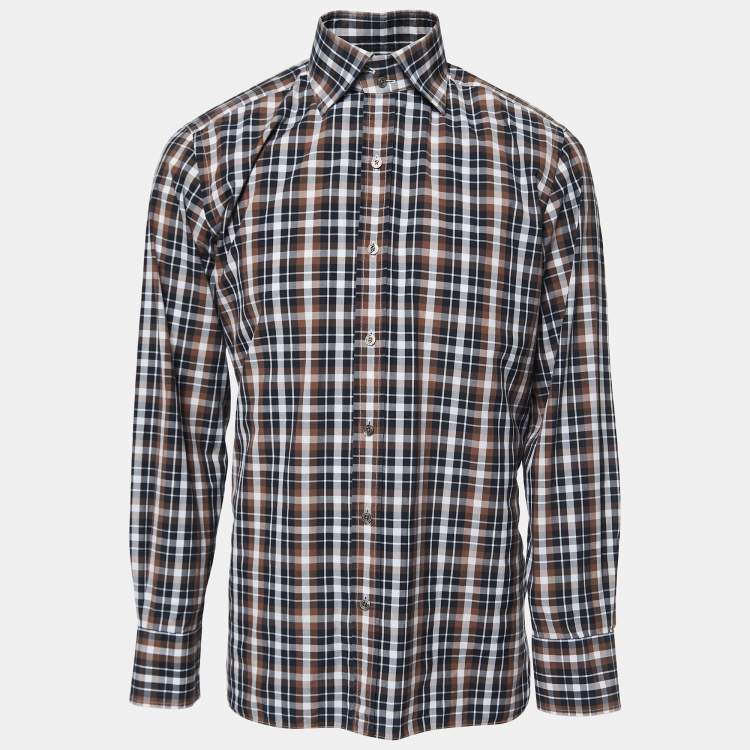 مملوكة مسبقًا Tom Ford Brown Checked Cotton Button Front Shirt XL