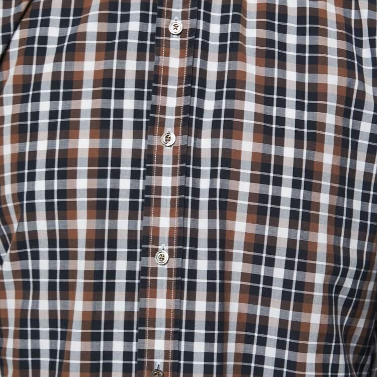 مملوكة مسبقًا Tom Ford Brown Checked Cotton Button Front Shirt XL