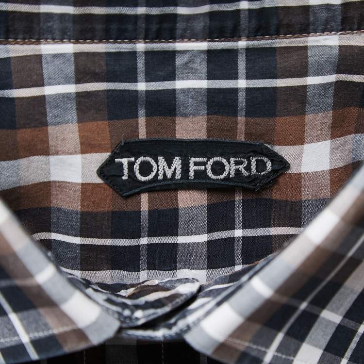 مملوكة مسبقًا Tom Ford Brown Checked Cotton Button Front Shirt XL