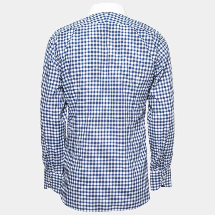 Pre Owned Tom Ford Blue Checked Cotton Button Front Shirt L