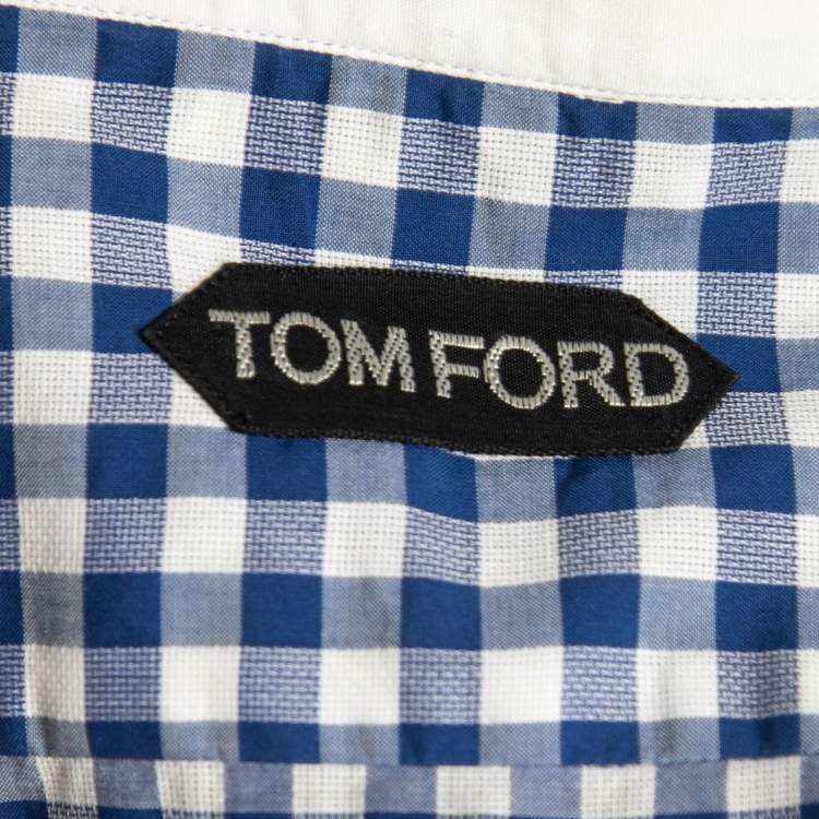 Pre Owned Tom Ford Blue Checked Cotton Button Front Shirt L