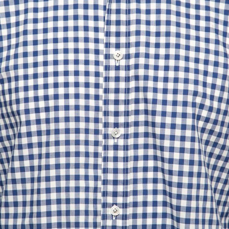 Pre Owned Tom Ford Blue Checked Cotton Button Front Shirt L