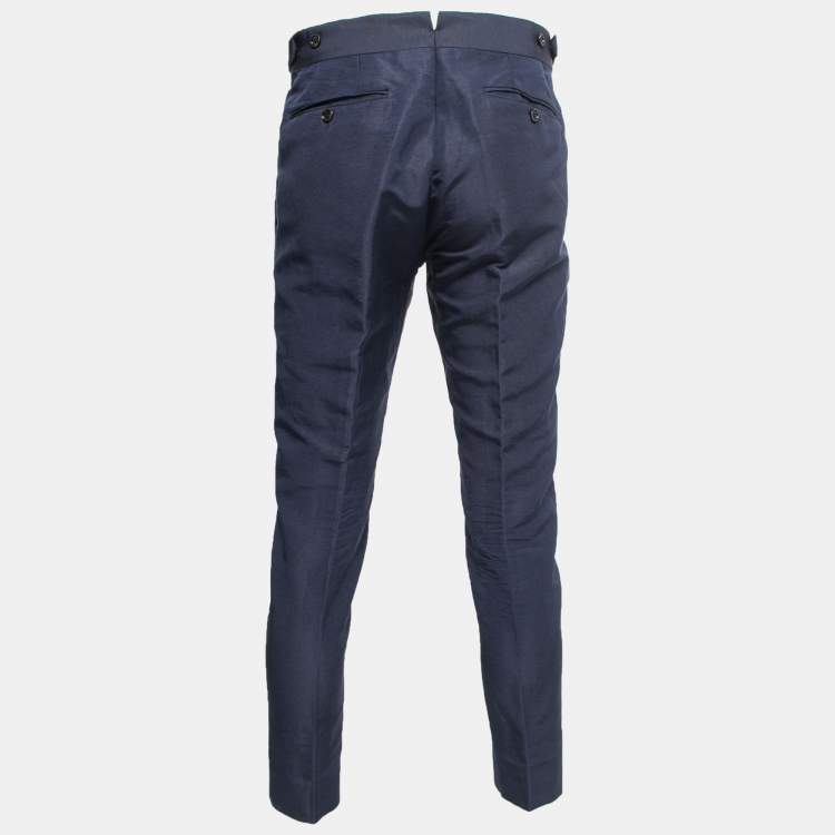 Pre Owned Tom Ford Blue Linen Blend Trousers L