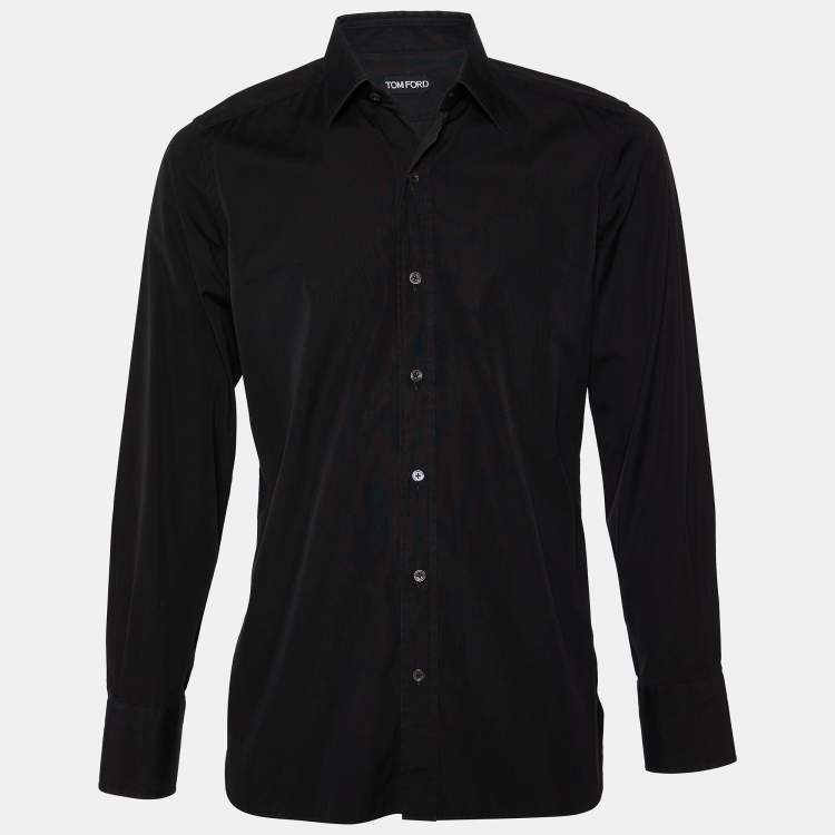 Pre Owned Tom Ford Black Cotton Button Front Shirt L