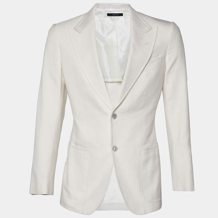 Pre Owned Tom Ford Cream Textured Cotton Blazer S