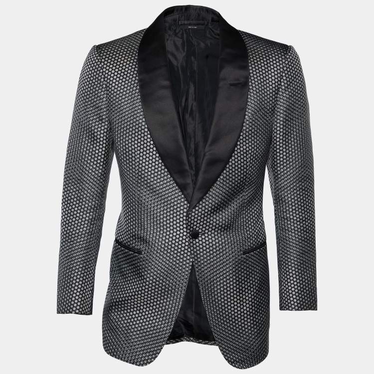 Pre Owned Tom Ford Black Printed Cotton & Silk Blazer M