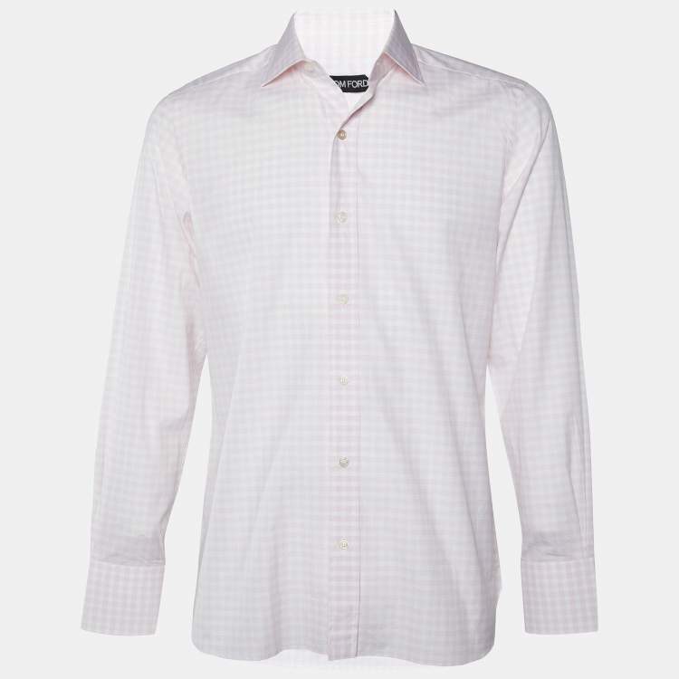 Pre Owned Tom Ford Pink & White Checkered Cotton Button Front Shrt L