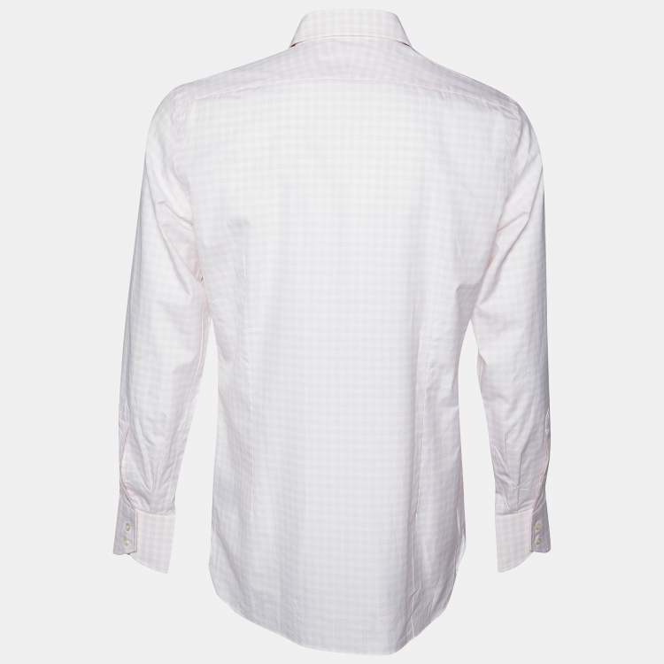 Pre Owned Tom Ford Pink & White Checkered Cotton Button Front Shrt L