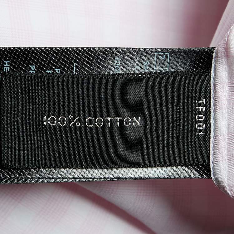 Pre Owned Tom Ford Pink & White Checkered Cotton Button Front Shrt L