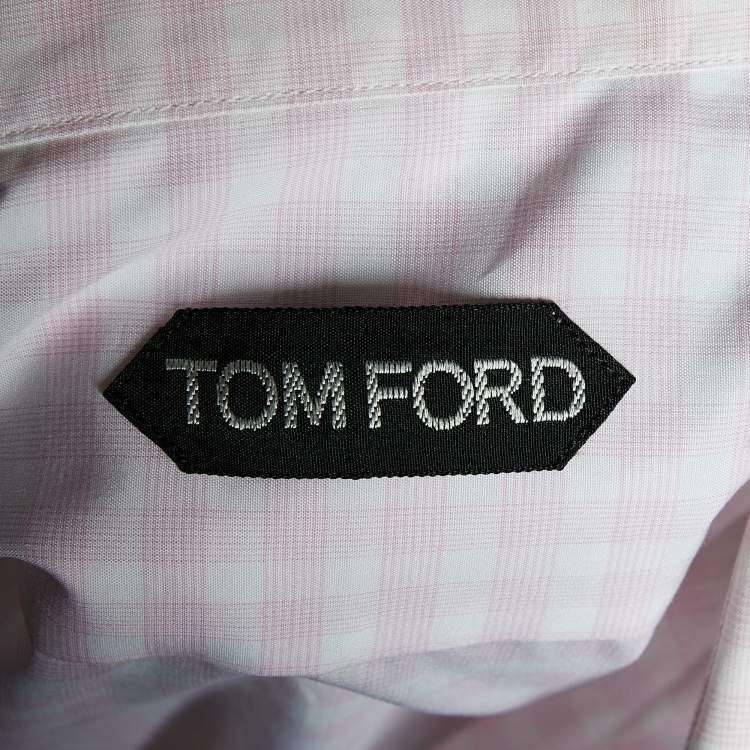 Pre Owned Tom Ford Pink & White Checkered Cotton Button Front Shrt L