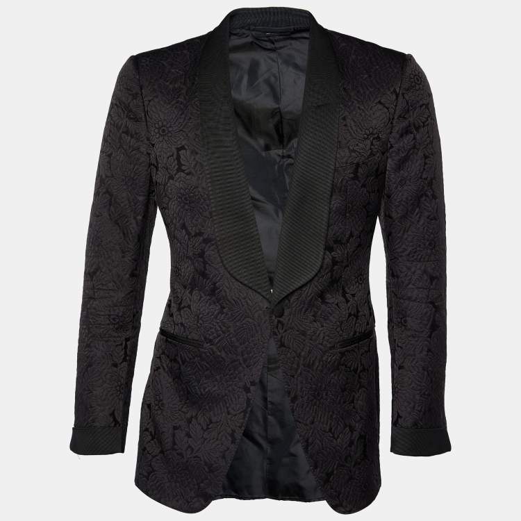 Pre Owned Tom Ford Black Floral Jacquard Button Front Blazer S