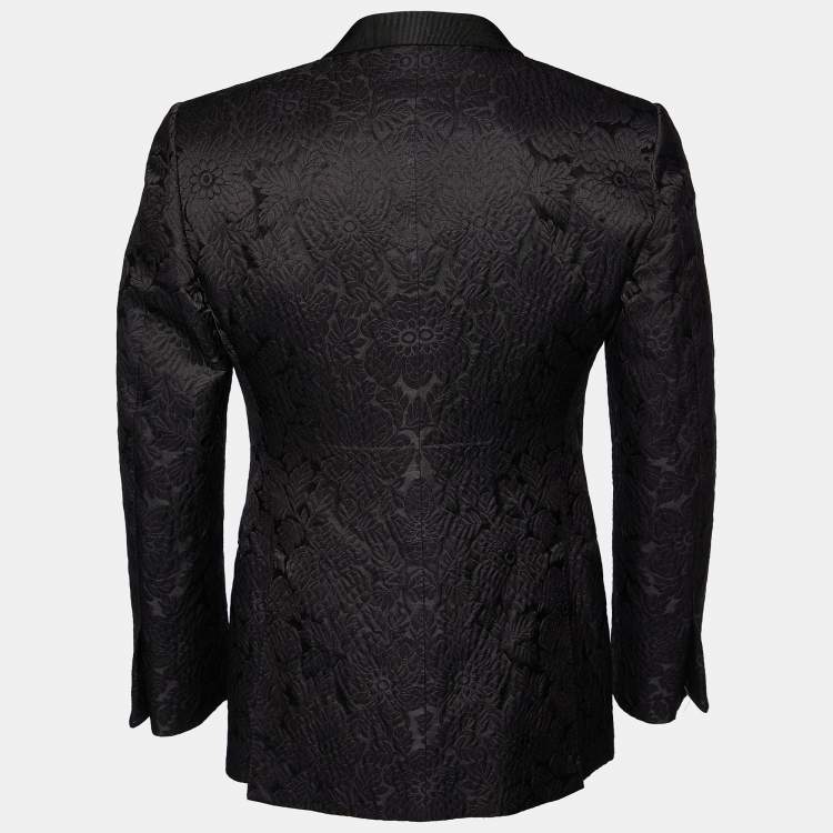 Pre Owned Tom Ford Black Floral Jacquard Button Front Blazer S