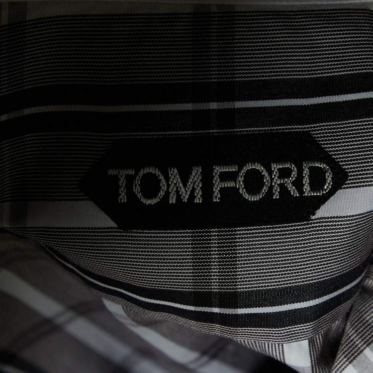 Pre Owned Tom Ford Brown Checkered Cotton Contrast Collar Shirt S