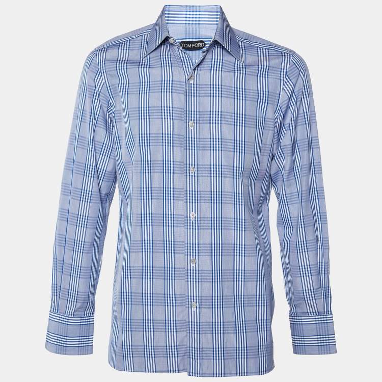 Pre Owned Tom Ford Blue Checkered Cotton Button Front Shirt M