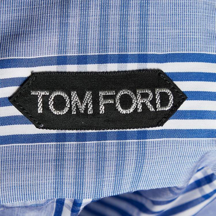 Pre Owned Tom Ford Blue Checkered Cotton Button Front Shirt M