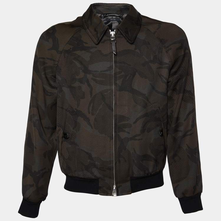Pre Owned Tom Ford Brown Camo Printed Textured Denim Nuback Jacket M