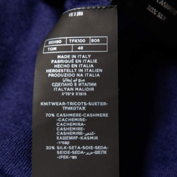 Pre Owned Tom Ford Blue Cashmere & Silk V-Neck Sweater L
