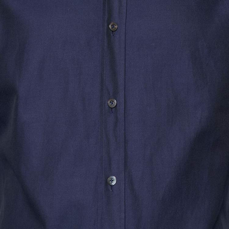 Pre Owned Tom Ford Navy Blue Cotton Button Front Shirt M