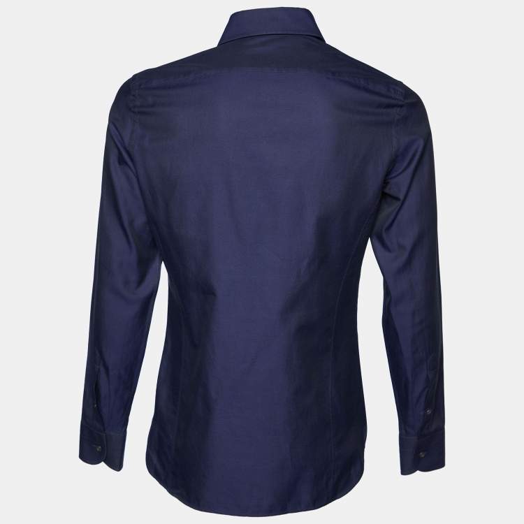 Pre Owned Tom Ford Navy Blue Cotton Button Front Shirt M