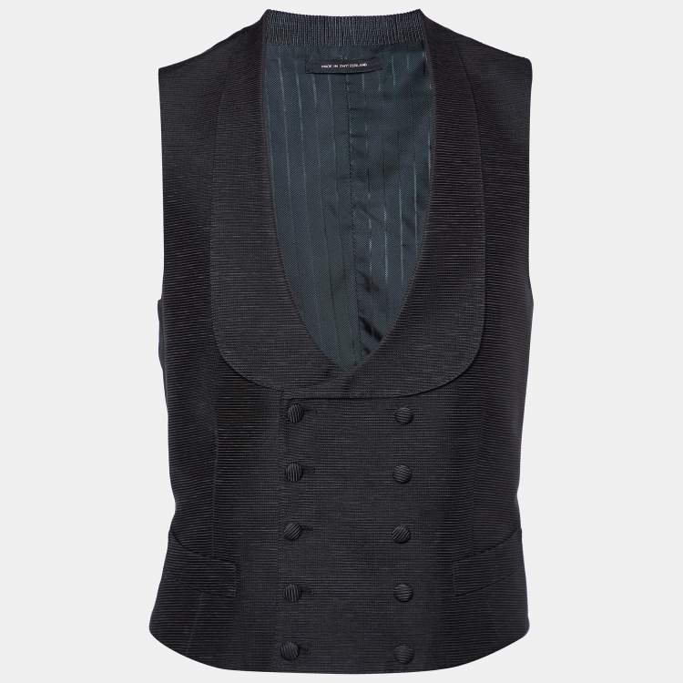 Pre Owned Tom Ford Black Textured Cotton & Silk Double Breasted Vest M