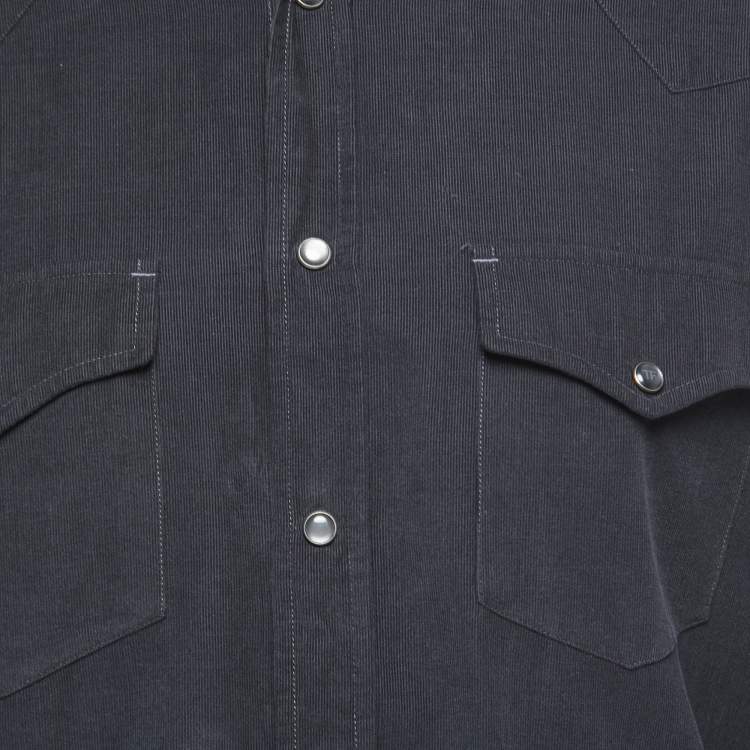 Pre Owned Tom Ford Dark Grey Corduroy Pocket Detail Shirt L