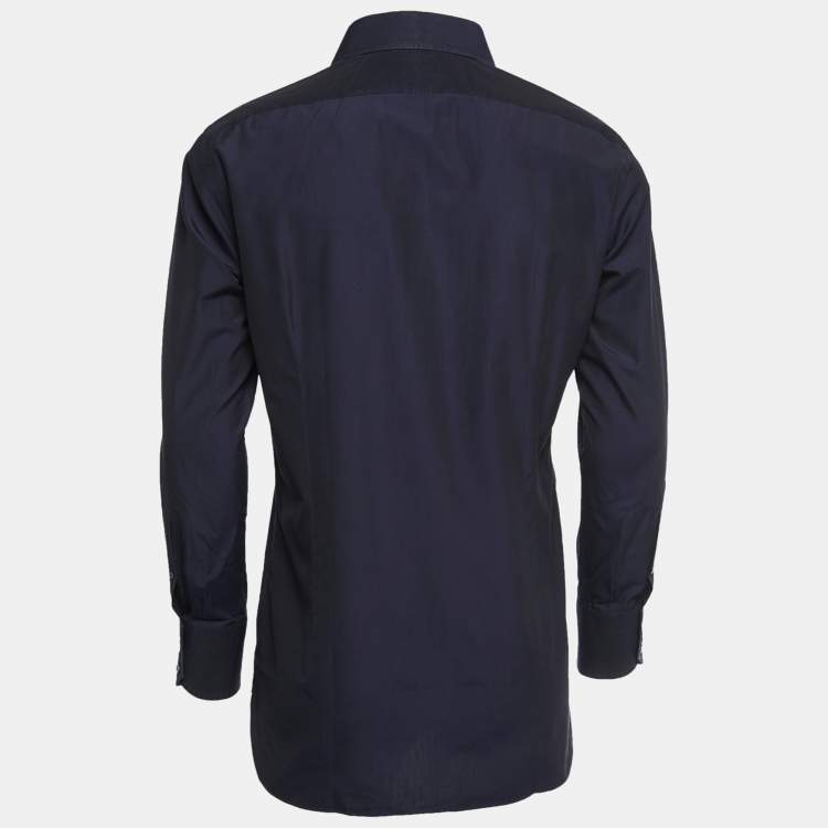 Pre Owned Tom Ford Navy Blue Cotton Button Front Shirt L