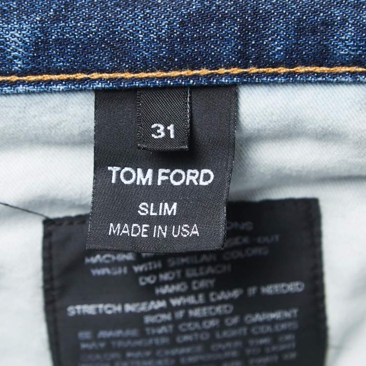 Pre Owned Tom Ford Blue Washed Denim Buttoned Straight Fit Jeans M Waist 33"