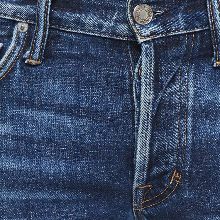 Pre Owned Tom Ford Blue Washed Denim Buttoned Straight Fit Jeans M Waist 33"