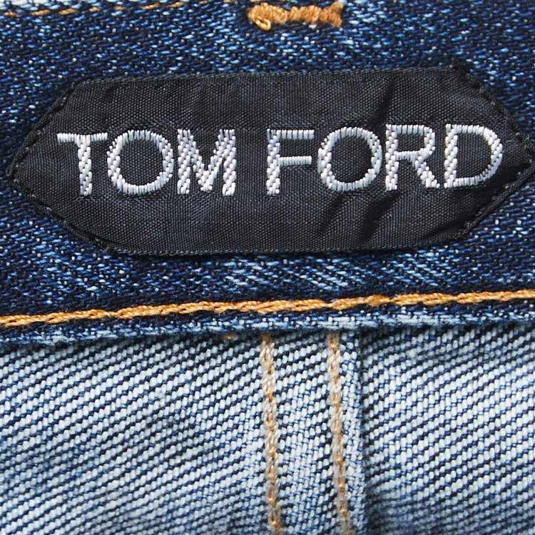 Pre Owned Tom Ford Blue Washed Denim Buttoned Straight Fit Jeans M Waist 33"