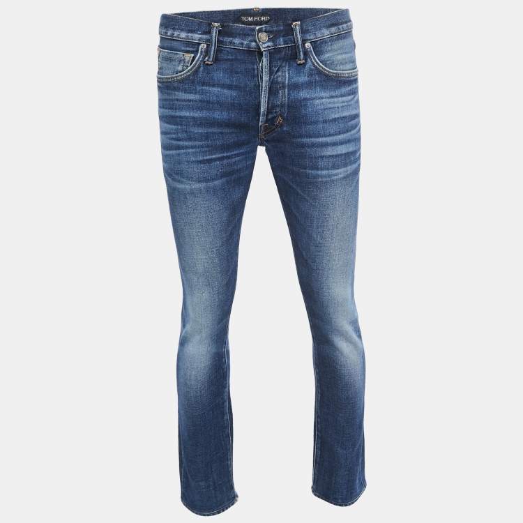Pre Owned Tom Ford Blue Washed Denim Buttoned Straight Fit Jeans M Waist 33"