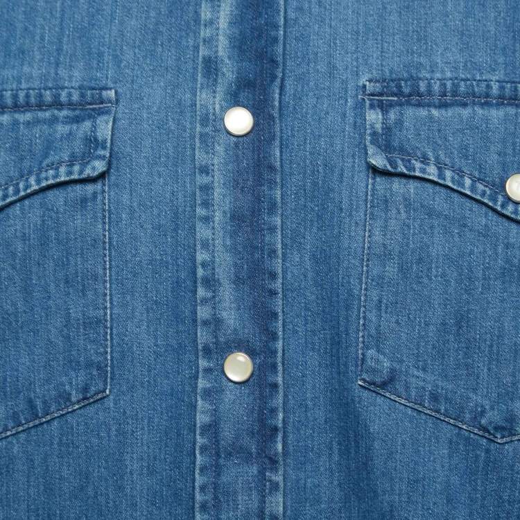Pre Owned Tom Ford Blue Denim Button Front Full Sleeve Shirt L