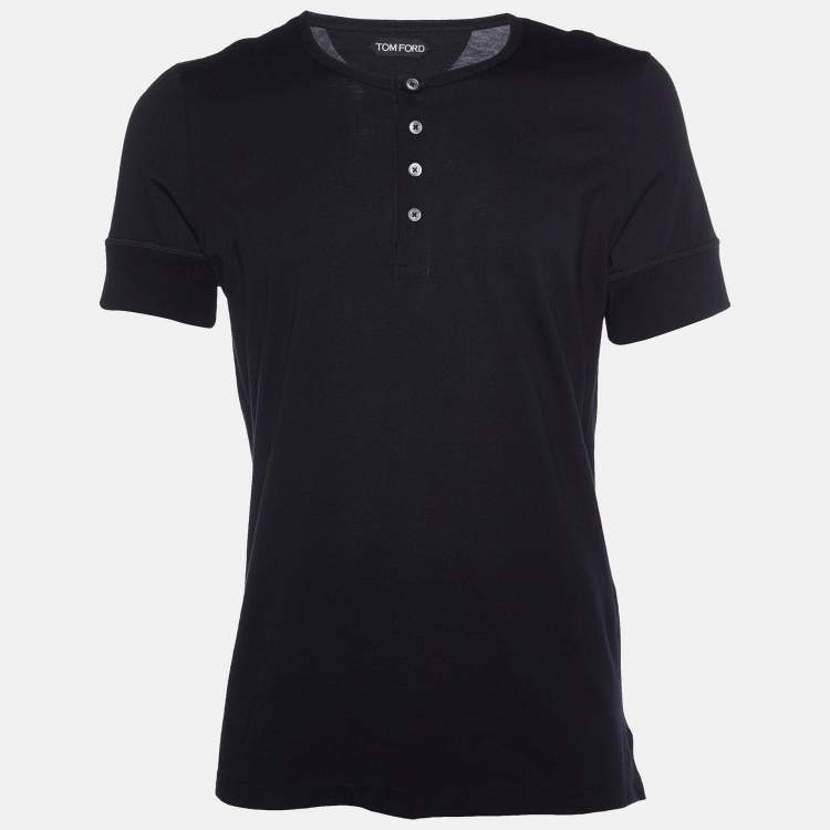 مملوكة مسبقًا Tom Ford Black Cotton Knit Collarless T-Shirt XXL