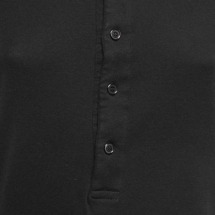 Pre Owned Tom Ford Black Cotton Buttoned Crew Neck Full Sleeve T-Shirt M