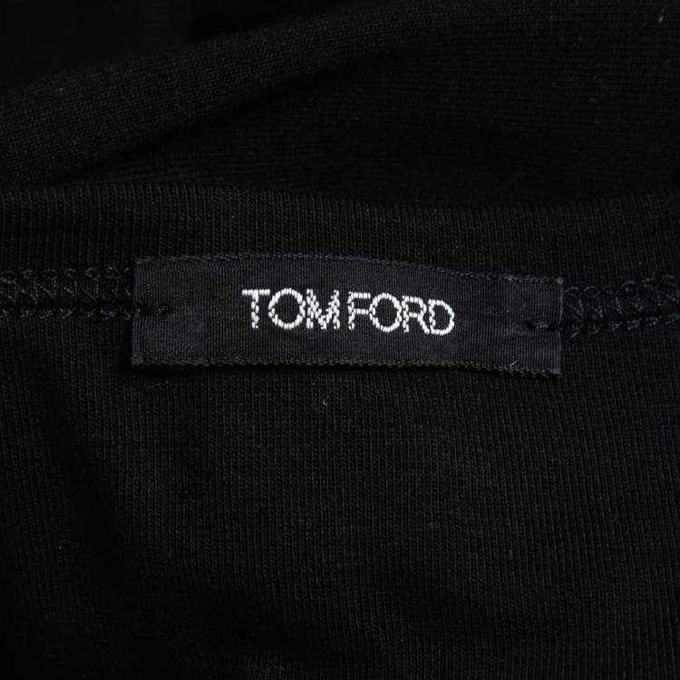 Pre Owned Tom Ford Black Cotton Buttoned Crew Neck Full Sleeve T-Shirt M
