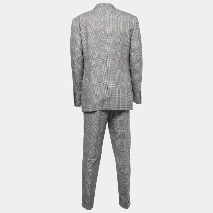 Pre Owned Tom Ford Charcoal Grey Checked Wool Single Breasted Blazer & Pant Suit 3XL