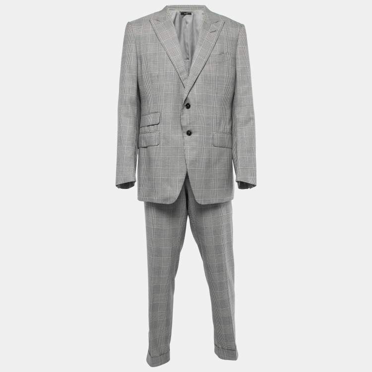 Pre Owned Tom Ford Charcoal Grey Checked Wool Single Breasted Blazer & Pant Suit 3XL