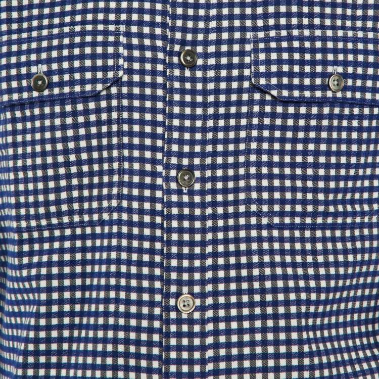 Pre Owned Tom Ford Navy Blue Checkered Cotton Button Front Shirt M